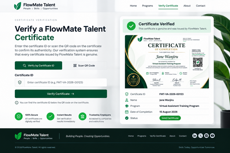 Certificate verification page