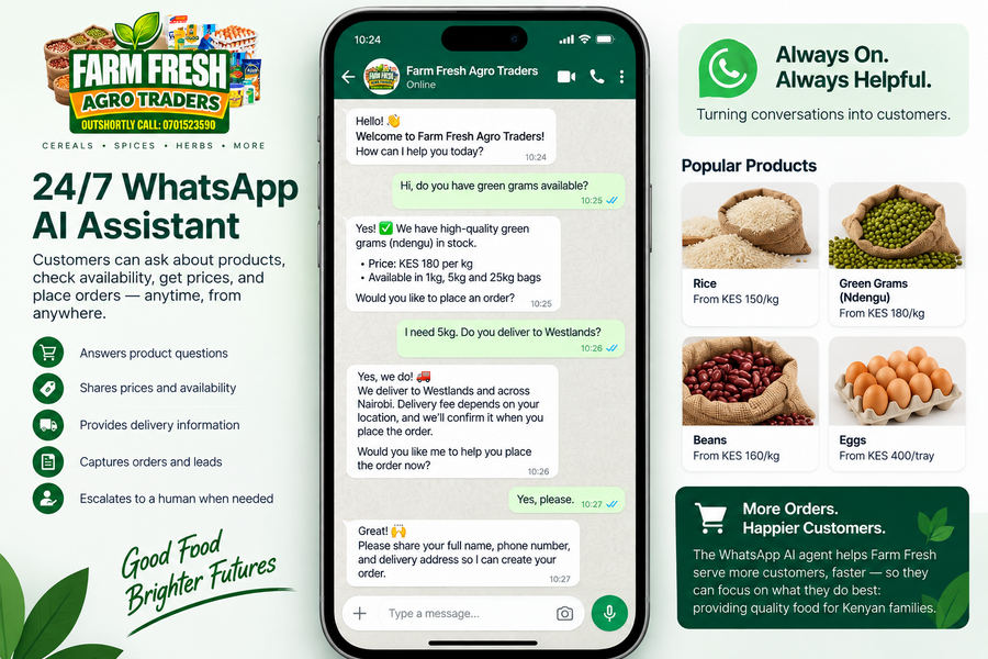 Farm Fresh Agro Traders WhatsApp AI assistant conversation